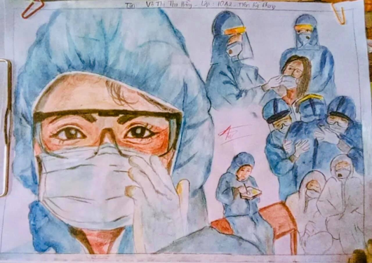 Bức vẽ xúc động về cuộc chiến chống Covid - 19 của em học sinh Võ Thị Thu  Hằng-buc ve xuc dong ve cuoc chien chong covid - 19 cua em hoc